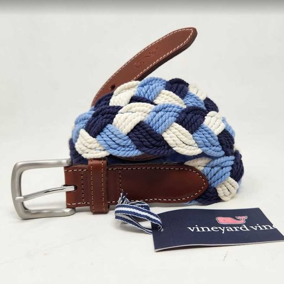 New men's Vineyard Vines colorblock blue braided rope belt